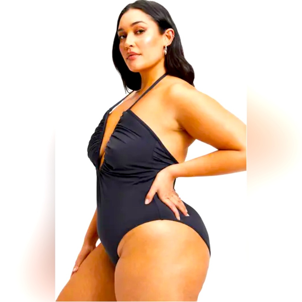 J.CREW ONE PIECE BLACK SWIMSUIT HALTER NECK WOMEN TUMMY CONTROL PLUS SIZE 3X